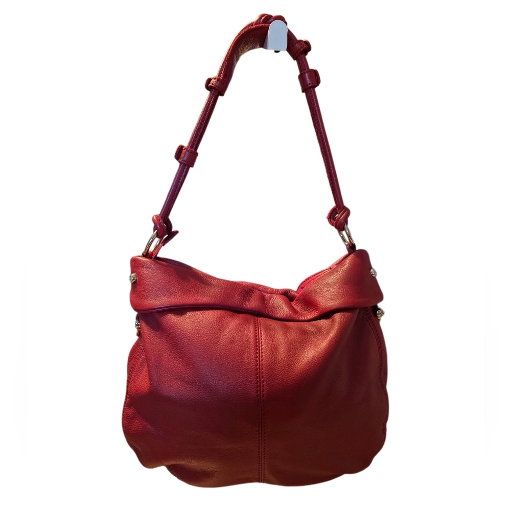 Allison Scott Adrianna Red Pebbled Leather Hobo Single Strap Shoulder Bag EUC